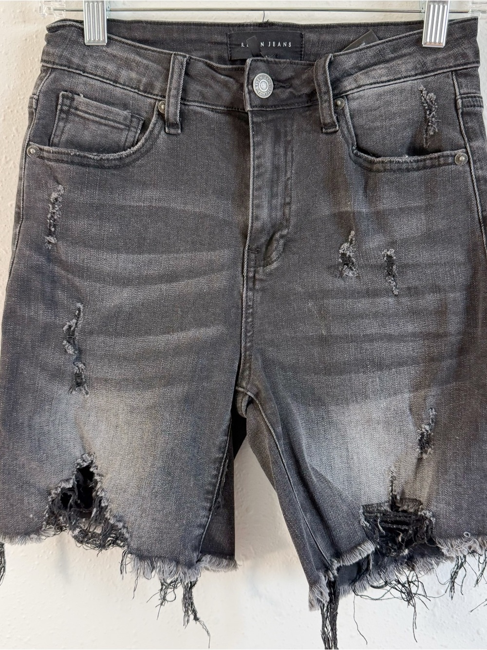 Distressed Washed Black High-Rise Jean Shorts